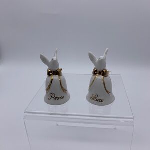 Vintage Pair 2-3/4” Porcelain Dove Bells Love & Peace